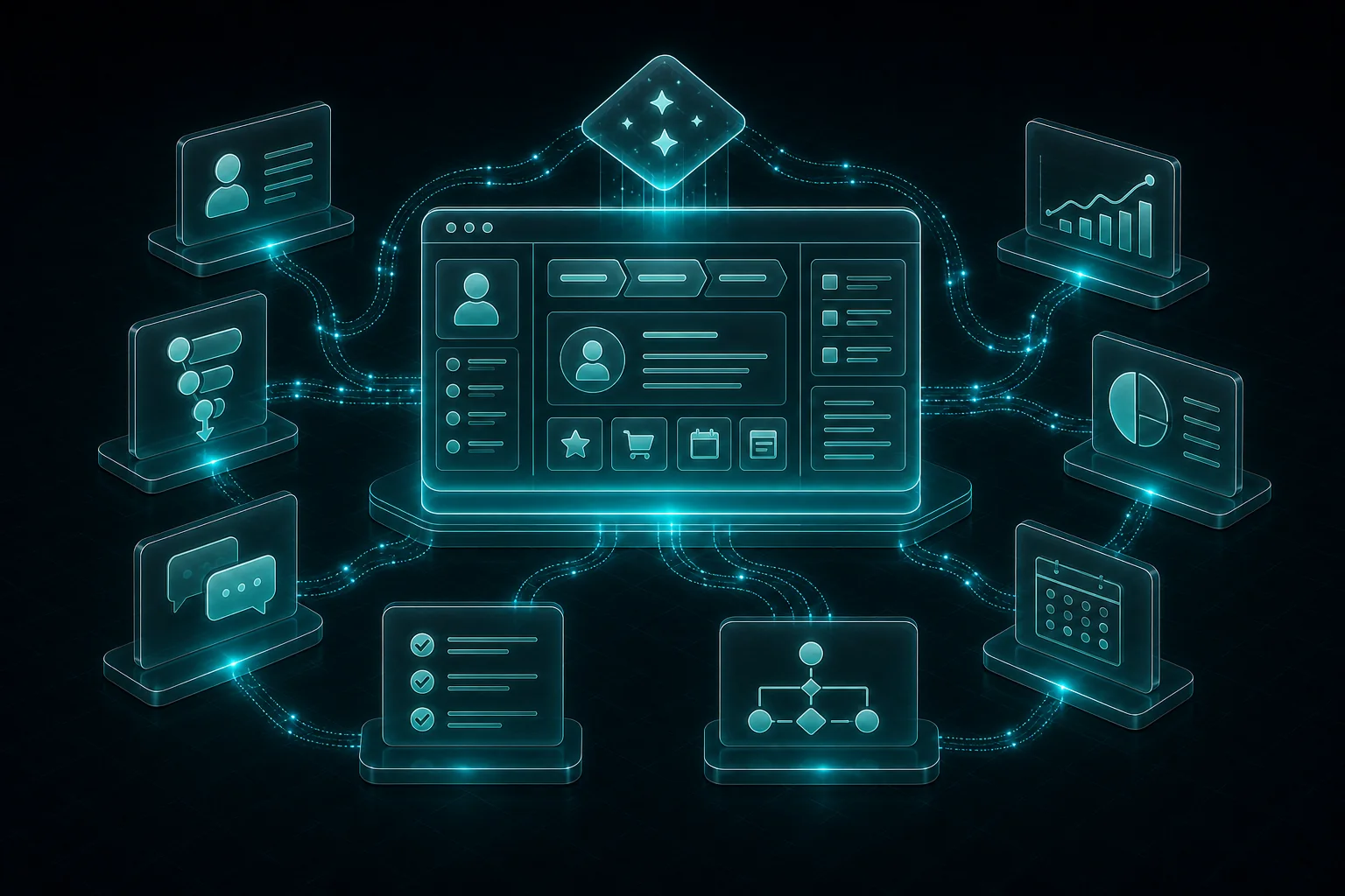 AI-enabled custom CRM connecting customer profiles, sales workflows, communication, and forecasting